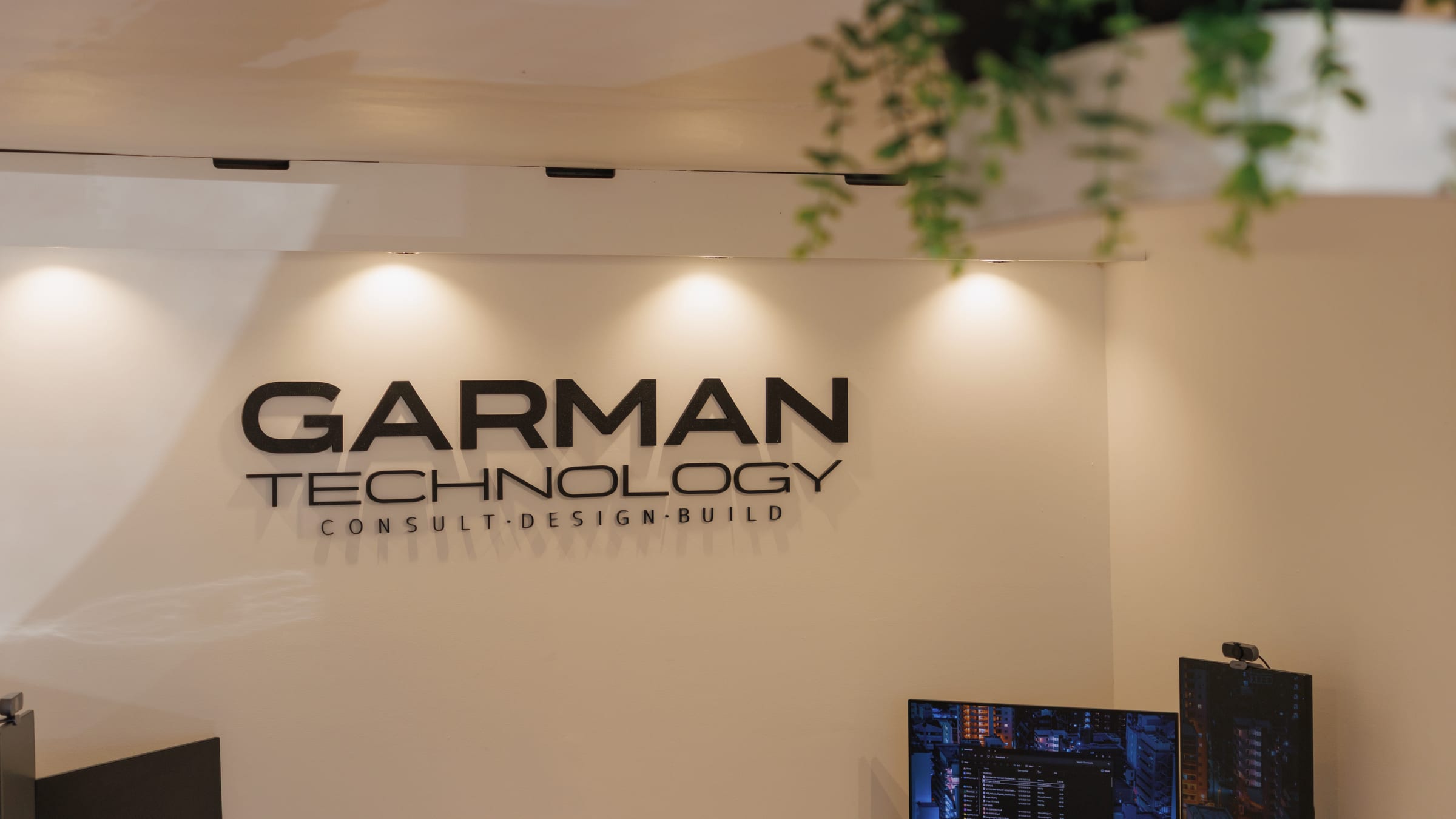 The Garman Technology logo on the reception wall