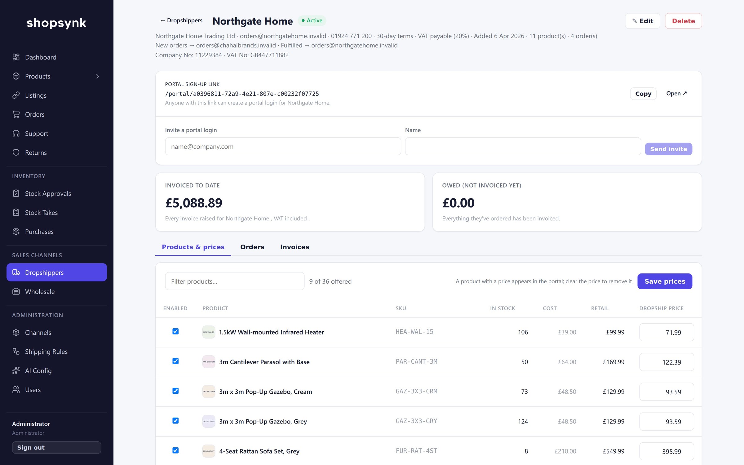 Chahal Brands: dropshippers with their own portal and prices