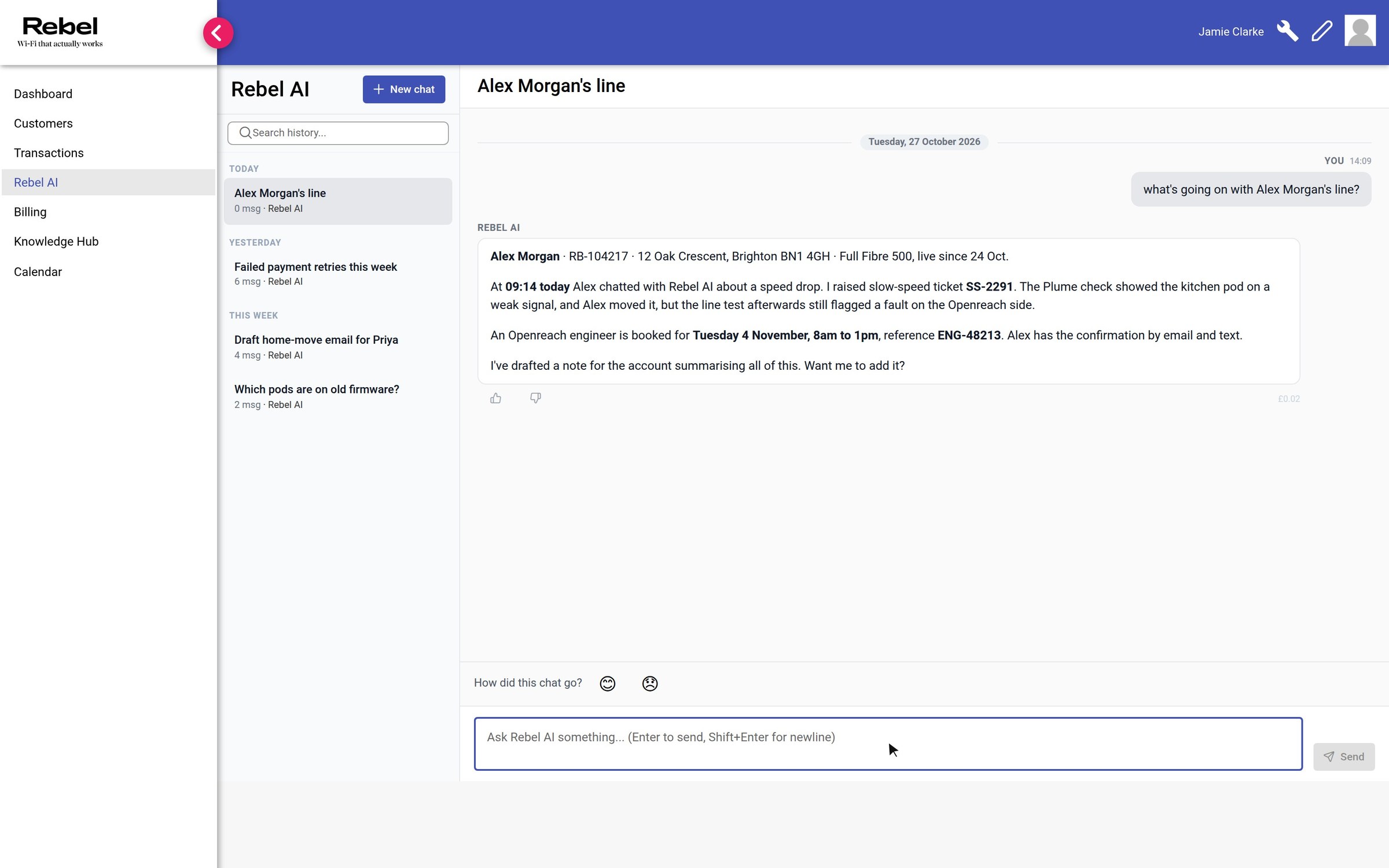 Rebel Internet: rebel ai for the support team