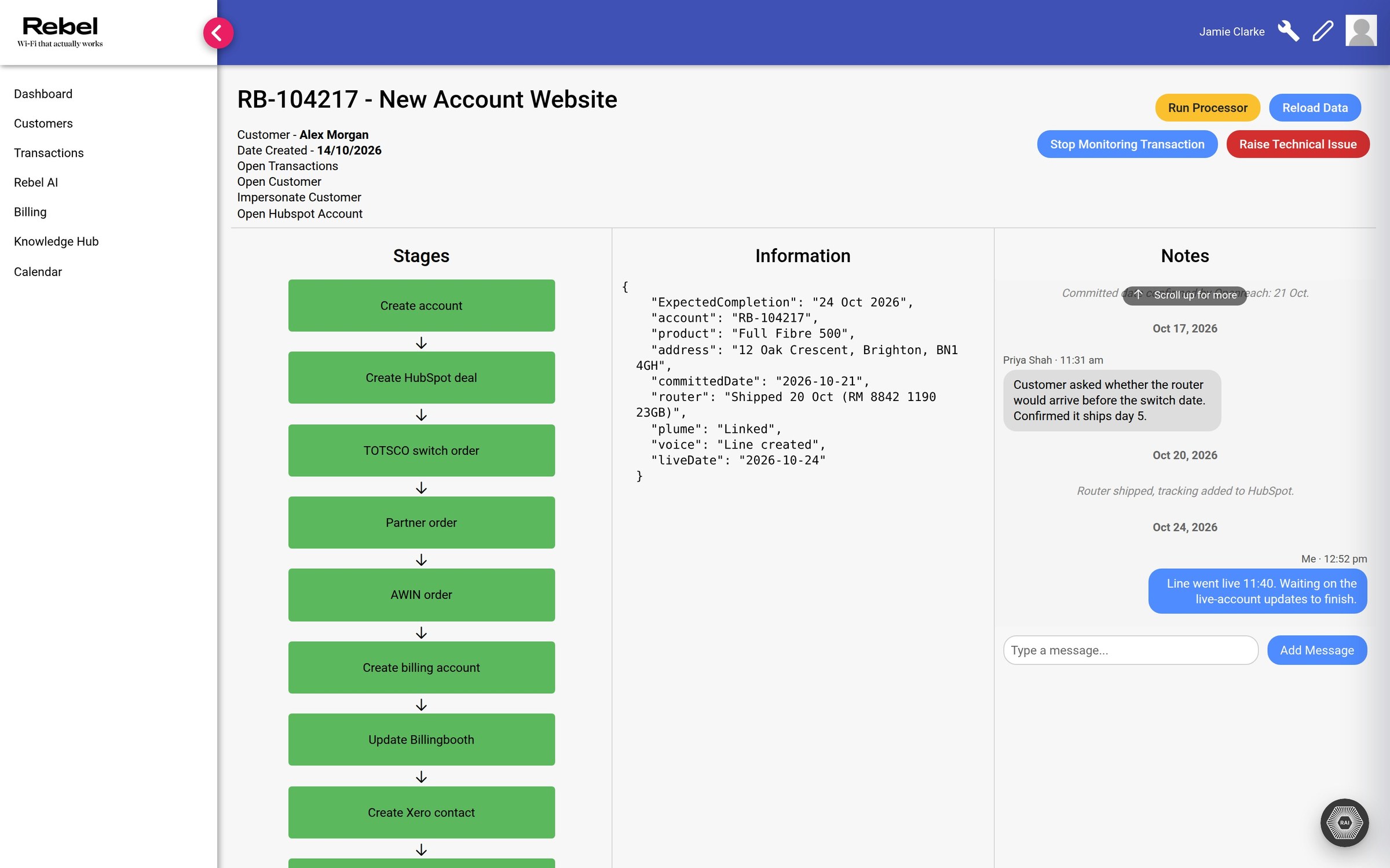 Rebel Internet: each order tracked through every system