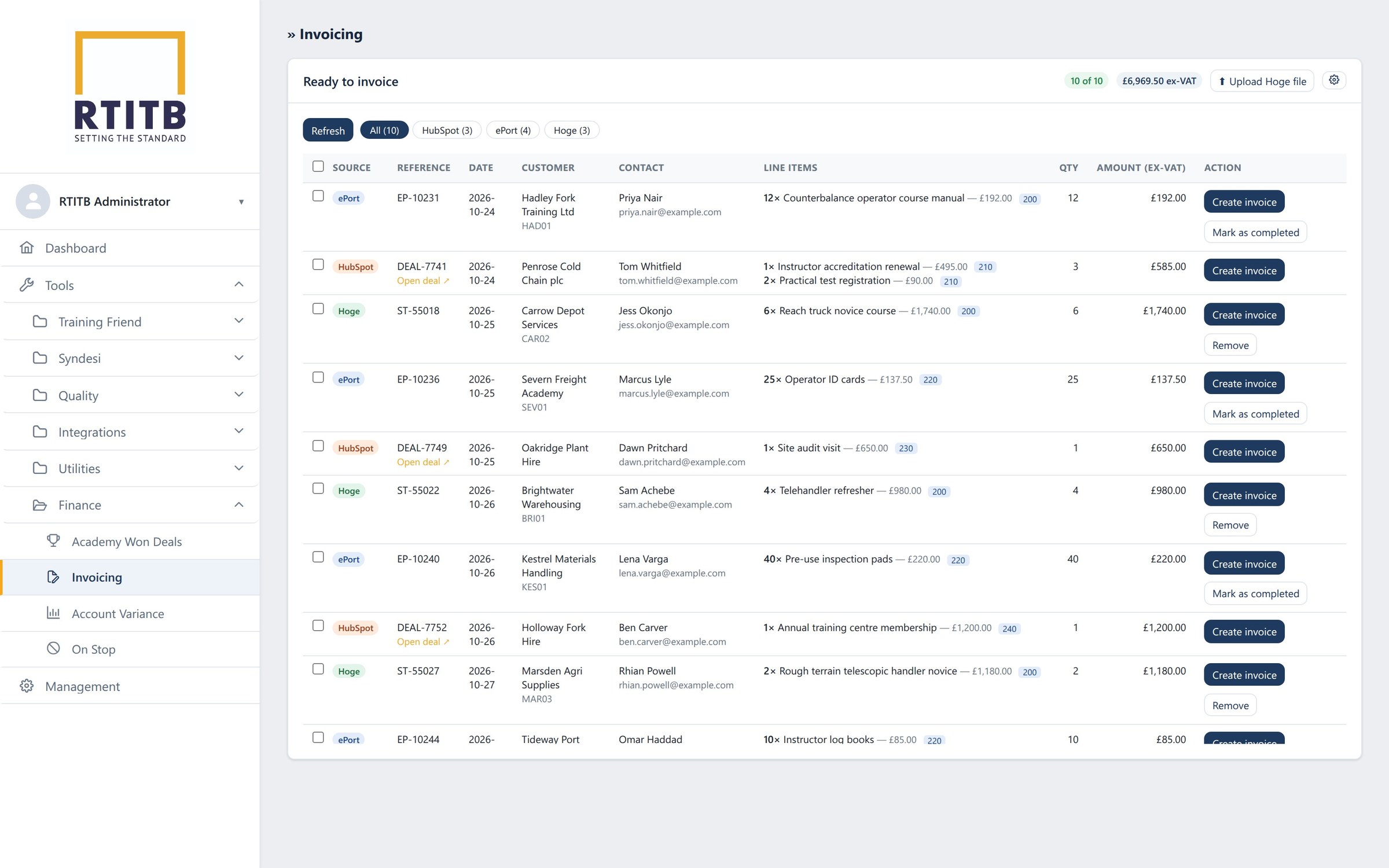 RTITB: one invoice queue across eport hubspot and hoge